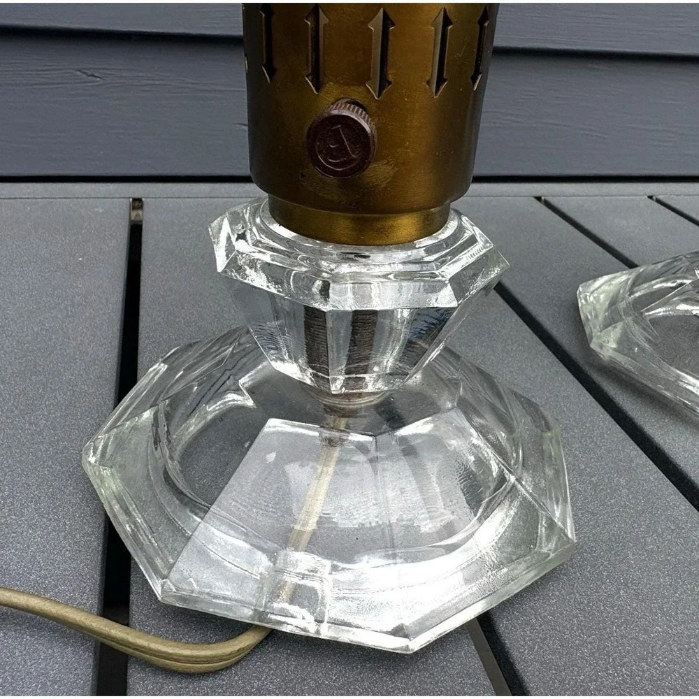 Vintage boudoir bedside lamps Hollywood Regency plastic prisms glass base fancy!